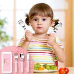 Personalisierte Cute Bunny Kid's Gabel Löffel Messer 3 Stück Besteck-Set mit Fall und Name zurück zu Schule Ostern Geburtstag Geschenk für Kinder