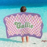 Personalisierte schnell trocknende Mikrofaser Schachbrett Gänseblümchen Strandtuch mit Namen Sommer Reise Wesentliche Geschenk für Kinder