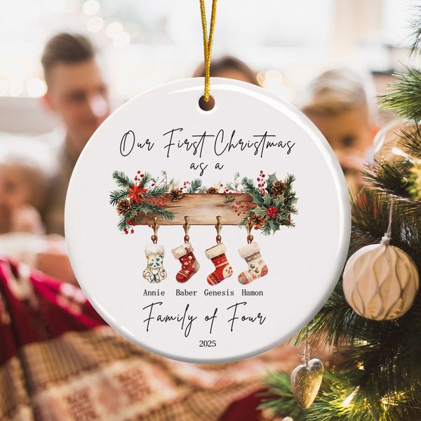 Gepersonaliseerd Ons Eerste Kerstkous Element Ornament met 1-6 Namen Kerstboom Decoratie Kerstcadeau voor Familie Vriend