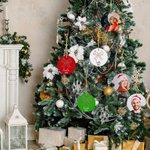 Personalisierte bunte Lichter Coquette Bogen Keramik Ornament mit Namen und Foto 2025 Weihnachtsbaum Dekor Urlaub Geschenk für Familie Freund