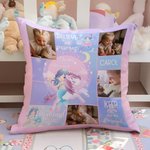 Personalized Fantasy Mermaid 4 Photos Square Soft Throw Pillow Cover with Name Home Decor Birthday Gift for Girl