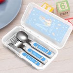 Personalisierte Cute Bunny Kid's Gabel Löffel Messer 3 Stück Besteck-Set mit Fall und Name zurück zu Schule Ostern Geburtstag Geschenk für Kinder