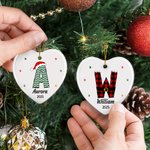 Personalizado lindo corazón de Navidad ornamento de cerámica con la inicial y el nombre del árbol de Navidad colgante de decoración para la familia Kid