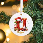 Personalizzato Candy Cane Santa Holly iniziale Ceramica Ornamento di Natale con nome e anno Decorazione albero di vacanza per i bambini Famiglia