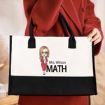 Personalisierte Cartoon-Charakter Canvas große Tragetasche mit Namen und Thema Büro Lehrer Tag zurück zu Schule Geschenk für Lehrer