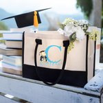 Personalized Classic Winnie the Pooh Large Canvas Tote Bag with Name and Initial Birthday Graduation Gift for Graduates