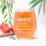 Personalizado Seester Definición 12oz Stemless Copa de Vino con Nombre Cumpleaños Treat Inicio Bar Housewarming Regalo para Hermanas Amigos