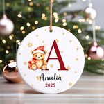 Ornement de Noël personnalisé en céramique avec initiales multicolores et nom Cadeau de Noël pour les enfants et la famille