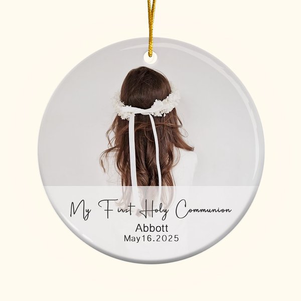 Gepersonaliseerd Mijn Eerste Heilige Communie Keramisch Foto Ornament met Naam & Datum Religieus Doopcadeau of Christelijk