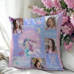 Personalized Fantasy Mermaid 4 Photos Square Soft Throw Pillow Cover with Name Home Decor Birthday Gift for Girl