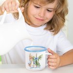Personalisierte niedlichen Peter Rabbit Bogen Kreuz 12oz farbigen Rand Edelstahl-Emaille-Becher mit Namen Ostern zurück zu Schule Geburtstag Geschenk für Kinder