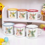 Personalisierte niedlichen Peter Rabbit Bogen Kreuz 12oz farbigen Rand Edelstahl-Emaille-Becher mit Namen Ostern zurück zu Schule Geburtstag Geschenk für Kinder