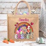 Personalisierte Osterei Regenbogen Cartoon Charakter wiederverwendbare Jute Tasche mit Namen Tote Bag Ostern Party Geschenk für Kinder