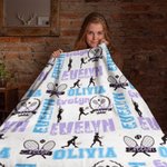 Personalisierte Energetic Tennis Mädchen Silhouette weiche Decke mit Multicolor Namen Home Decor Geburtstagsgeschenk für Sport Tennisliebhaber