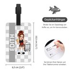 Personalisierter Y2K Cartoon-Figur Gepäckanhänger mit Kariertem Hintergrund und Namen Urlaub Reise Koffer Zubehör Geburtstag Geschenk für Damen Herren