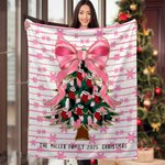 Couverture de Noël personnalisée avec 2-10 noms et nœud Coquette en fausse paillettes Cadeau de Noël pour la famille
