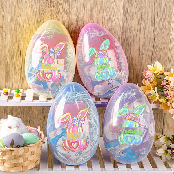 Personalised Watercolour Faux Glitter Bunny Fillable Jumbo Easter Egg with Name Holiday Basket Stuffers Easter Birthday Party Favors Gift for Kids