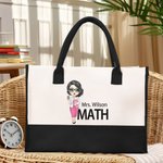 Personalisierte Cartoon-Charakter Canvas große Tragetasche mit Namen und Thema Büro Lehrer Tag zurück zu Schule Geschenk für Lehrer