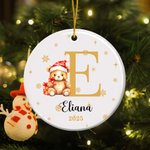 Ornement de Noël personnalisé en céramique avec initiales multicolores et nom Cadeau de Noël pour les enfants et la famille