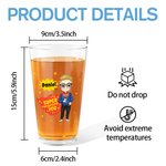 Personalisierte Super Powers Cartoon Charakter 16oz Bierglas mit Namen Vatertag Geburtstag Geschenk für Papa Opa Bierliebhaber