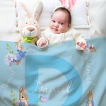 Personaliseer Schattig Konijntje Peter Konijn Zacht Laken met Naam en Voorletter Woondecoratie Verjaardag Kerstcadeau voor Jongens Meisjes