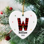 Personalizado lindo corazón de Navidad ornamento de cerámica con la inicial y el nombre del árbol de Navidad colgante de decoración para la familia Kid