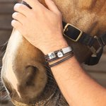 Personalised Western Horse-themed Double Wrap Leather Bracelet with Name Disc Equestrian Birthday Gift for Horse Lover Owner