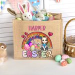 Personalisierte Osterei Regenbogen Cartoon Charakter wiederverwendbare Jute Tasche mit Namen Tote Bag Ostern Party Geschenk für Kinder