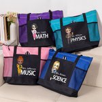 Personalised Teacher Cartoon Character Name Large Tote Bag with Mesh Pocket Back to School Appreciation Gift for Teacher