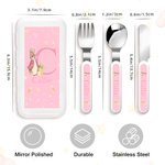 Personalisierte Cute Bunny Kid's Gabel Löffel Messer 3 Stück Besteck-Set mit Fall und Name zurück zu Schule Ostern Geburtstag Geschenk für Kinder