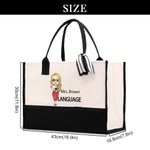 Personalisierte Cartoon-Charakter Canvas große Tragetasche mit Namen und Thema Büro Lehrer Tag zurück zu Schule Geschenk für Lehrer