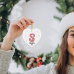 Personalizado lindo corazón de Navidad ornamento de cerámica con la inicial y el nombre del árbol de Navidad colgante de decoración para la familia Kid