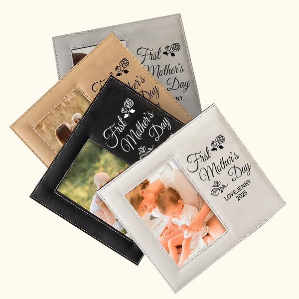 Personalised First Mother's Day Leather Photo Frame with Text and Folding Stand Memorial Keepsake Mother's Day Gift for Her