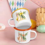 Personalisierte niedlichen Peter Rabbit Bogen Kreuz 12oz farbigen Rand Edelstahl-Emaille-Becher mit Namen Ostern zurück zu Schule Geburtstag Geschenk für Kinder