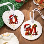 Personalizzato Candy Cane Santa Holly iniziale Ceramica Ornamento di Natale con nome e anno Decorazione albero di vacanza per i bambini Famiglia