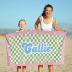 Personalisierte schnell trocknende Mikrofaser Schachbrett Gänseblümchen Strandtuch mit Namen Sommer Reise Wesentliche Geschenk für Kinder
