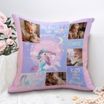 Personalized Fantasy Mermaid 4 Photos Square Soft Throw Pillow Cover with Name Home Decor Birthday Gift for Girl