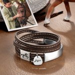 Personalised Western Horse-themed Double Wrap Leather Bracelet with Name Disc Equestrian Birthday Gift for Horse Lover Owner