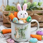 Personalisierte niedlichen Peter Rabbit Bogen Kreuz 12oz farbigen Rand Edelstahl-Emaille-Becher mit Namen Ostern zurück zu Schule Geburtstag Geschenk für Kinder