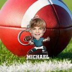 Llavero acrílico personalizado con foto de cara de personaje de dibujos animados de fútbol con nombre Regalo de cumpleaños para el Día del Niño