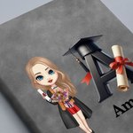 Gorra de Graduación Personalizada Caricatura de Personaje 100 Páginas Cuaderno de Cuero Forrado con Nombre Inicial Regalo de Graduación para Graduados de Escuela Secundaria y Universidad
