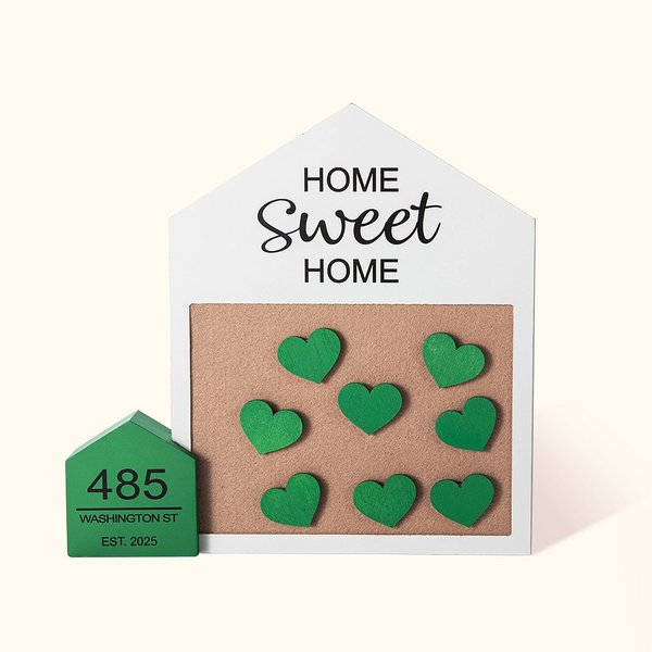 Personalizzato fai da te Sweet Home Decorazione in legno Lavagna in feltro con 8 pezzi di legno cuore e 2 penne colorate Regalo di inaugurazione per amici di famiglia