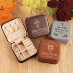 Boîte à bijoux personnalisée en cuir pour la première communion avec nom et date, étui portable, accessoire de voyage, cadeau de baptême pour elle