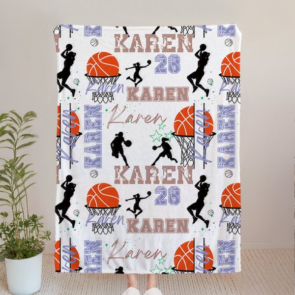 Couverture de basket-ball personnalisée avec noms multicolores Cadeau d'anniversaire pour les amoureux du sport et du basket-ball