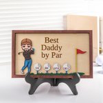 Personalisierte Best Dad Mom von Par Cartoon Golf Charakter hölzerne Plakette mit 1-8 Namen und Halter Home Decor Vatertag Geburtstag Geschenk für Golfliebhaber