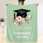 Personalized Watercolor Floral Grad Cap Graduates' Back Soft Throw Blanket with Name and Year School Celebration Home Decor Gift for Graduates