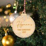 Personalised Baby's First Christmas Snowflake Glitter Hanging Ornament with Engraved Name and Date Christmas Gift for Newborn