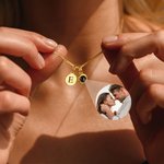 Personalised Engraved Initial Disc Photo Projection Necklace with 100 Languages I Love You Dainty Jewellery Birthday Anniversary Gift for Women