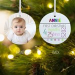 Ornement personnalisé en céramique avec photo de bébé et informations sur le bébé Cadeau d'annonce de naissance Cadeau de premier Noël pour bébé