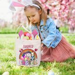 Personalisierte Frohe Ostern Regenbogen Ostereier Cartoon-Charakter Leinwand Korb mit Namen Party Gunst Ostern Geschenk für Jungen Mädchen